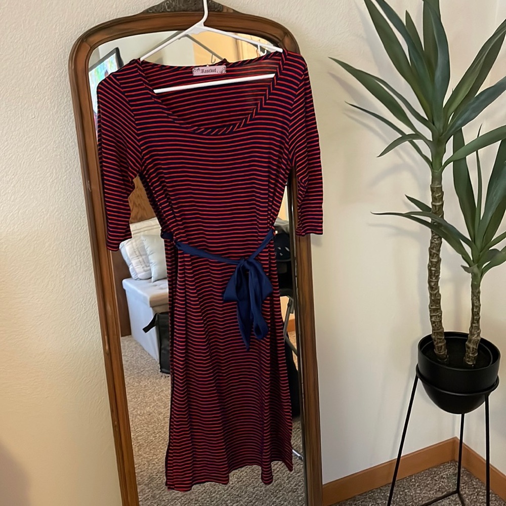 Red & blue stripe womens dress